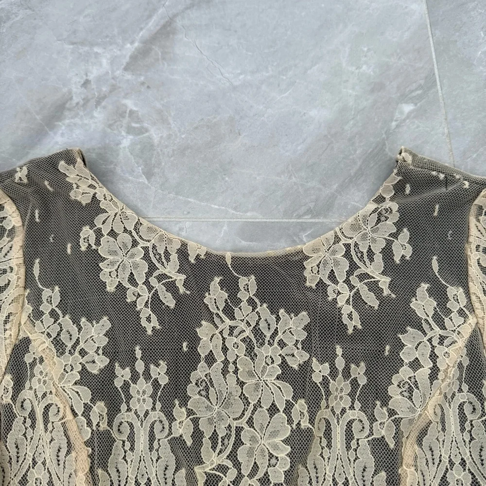 Women’s Free People Lace Open V Back Dress Long Sleeve Lined Boho Size Small - Picture 4 of 16